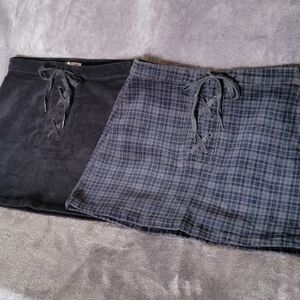SO Skirt X 2!! Solid Black & Blue/Gray Plaid Mini Skirt Sz 3/26 Women's LIKE NEW